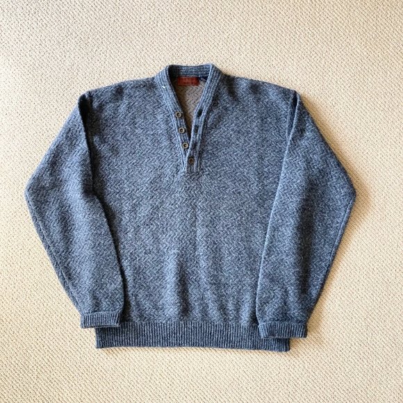 VTG Henry Grethel Herringbone Knit Wool Blend Relax Fit Grey Pullover M 4-Button - Picture 11 of 16